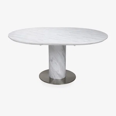 Furniture123 White Round Extendable Marble Dining Table - Seats 6