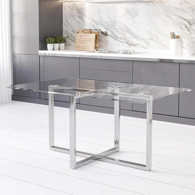 Furniture123 Rectangle Glass Dining Table with Mirrored Legs - Seats 4 - Alana Boutique