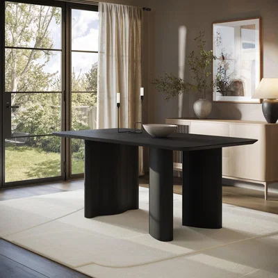 Furniture123 Black Wooden Rectangular Dining Table - Seats 4 - 6 - Troy