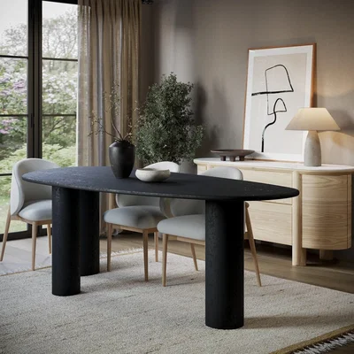 Furniture123 Large Black Oak Pebble Dining Table  - Seats 4 - 6 - Oscar