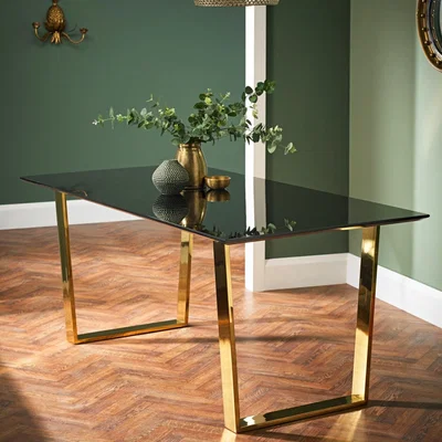 Furniture123 LPD Antibes Black High Gloss Dining Table with Polished Gold Legs
