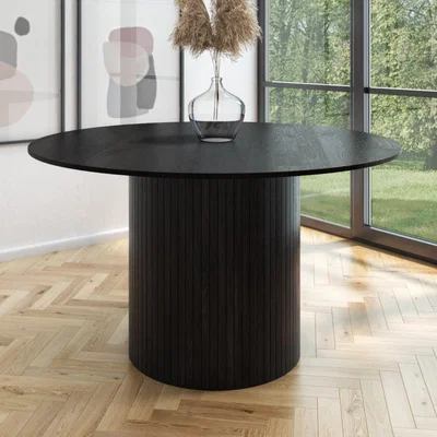 Furniture123 Round Black Oak Dining Table - Seats 4 - Jarel