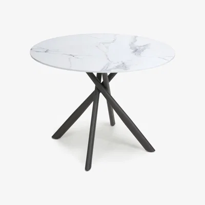 Furniture123 Round White Marble Effect Dining Table - Seats 4 - Avesta