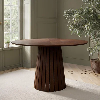 Furniture123 Round Walnut Pedestal Dining Table - Seats 4 - Owen