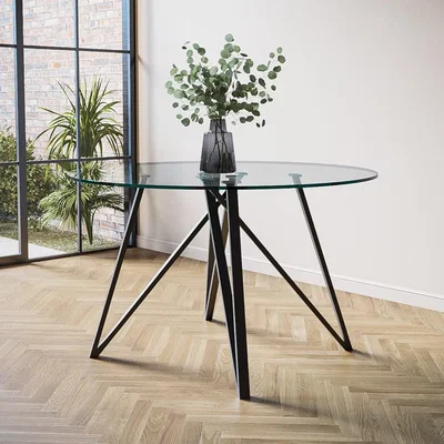 Furniture123 Round Glass Dining Table with Black Legs - Seats 4 - Dax