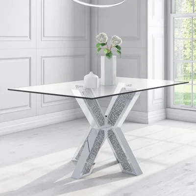 Furniture123 Glass Top Mirrored and Glitter Dining Table - Seats 6 - Jade Boutique