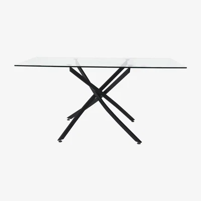 Furniture123 Glass Rectangular Dining Table with Black Legs - Kacey