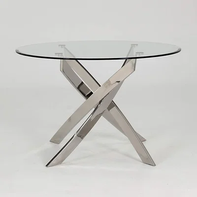 Furniture123 Glass Round Dining Table with Chrome Base - Seats 4 - Vida Living Kalmar