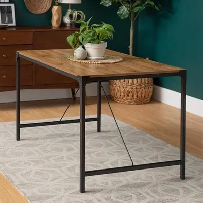 Furniture123 Industrial Dining Table with Wooden Top & Black Metal Legs - Foster