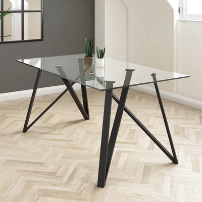 Furniture123 Glass Top Dining Table with Black Metal Legs - Seats 6 - Dax
