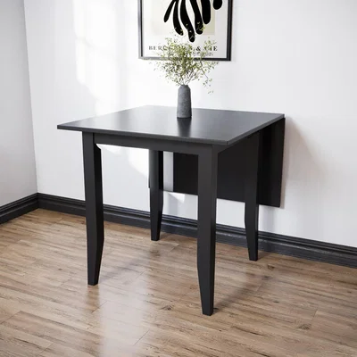 Furniture123 Extendable Black Wooden Drop Leaf Dining Table - Seats 4 - Olsen