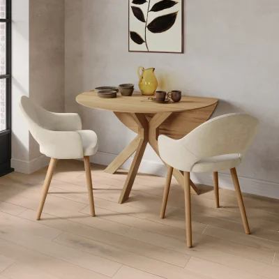 Furniture123 Small Oak Drop Leaf Space Saving Round Extendable Dining Table - Seats 2 - 4 - Carson