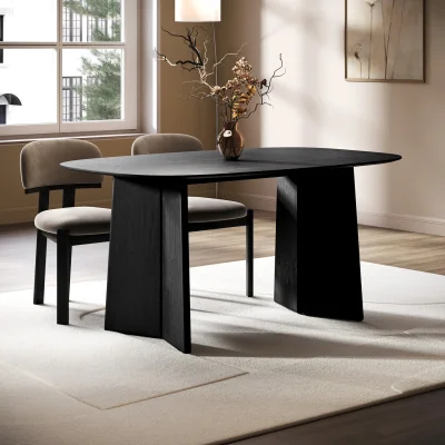 Furniture123 Rectangular Black Wooden Dining Table - Seats 4 - 6 - Rivo