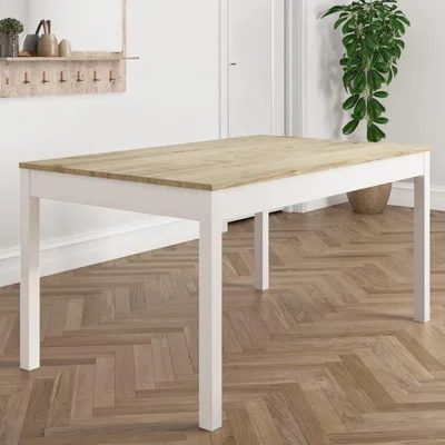 Furniture123 White and Solid Pine Dining Table - Seats 6 - Emerson