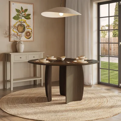 Furniture123 Round Walnut Curved Leg Dining Table - Seats 6 - Leona