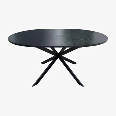 Furniture123 Round to Oval Black Extendable Dining Table with Black Legs - Reine