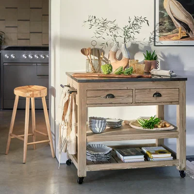 Graham & Green Small Whitewashed Hudson Kitchen Island