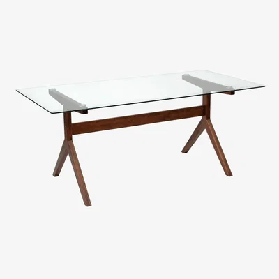 Habitat Habitat Zela Glass 6 Seater Dining Table - Walnut