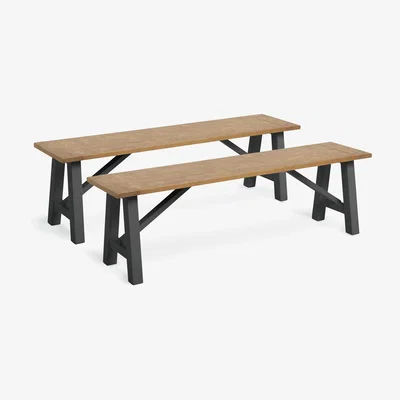 Habitat Habitat Burford Pair of Solid Wood Dining Benches - Grey