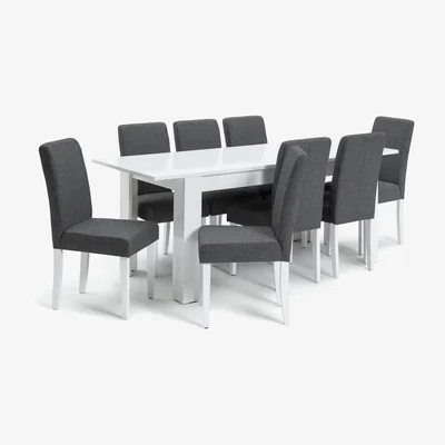 Habitat Habitat Miami Gloss Extending Table & 8 Tweed Chair -Grey