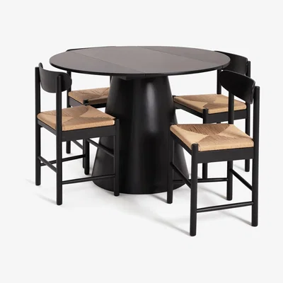 Habitat Habitat Iver Dining Table & 4 Hannah Black Chairs