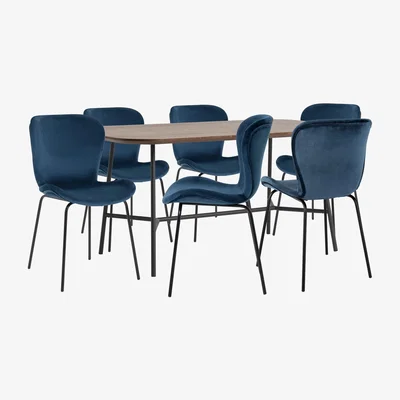 Habitat Habitat Huntington Wood Effect Dining Table & 6 Blue Chairs