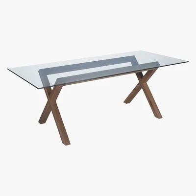 Habitat DUBLIN 6 seater walnut stain and glass dining table
