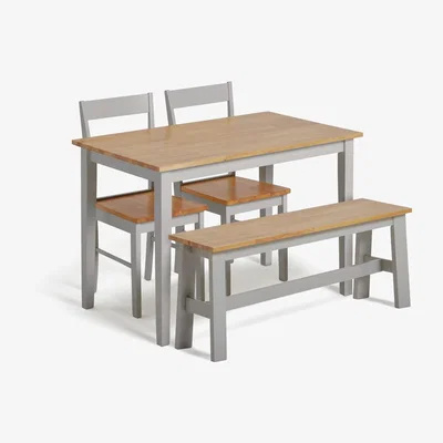 Habitat Habitat Chicago Solid Wood Table, Bench & 2 Grey Chairs