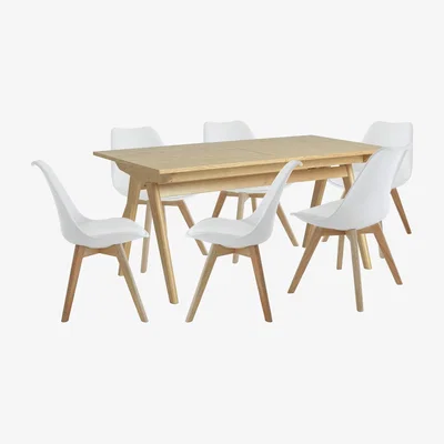 Habitat Habitat Jerry Oak Dining Table & 6 White Chairs