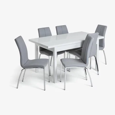 Habitat Habitat Lyssa XL Gloss Extending Table & 6 Grey Chairs