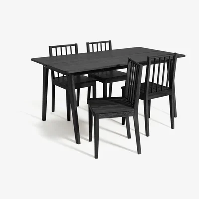 Habitat Habitat Nel Wood Dining Table & 4 Black Chairs