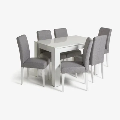 Habitat Habitat Miami Gloss Extending Table & 6 Tweed Chair -Grey