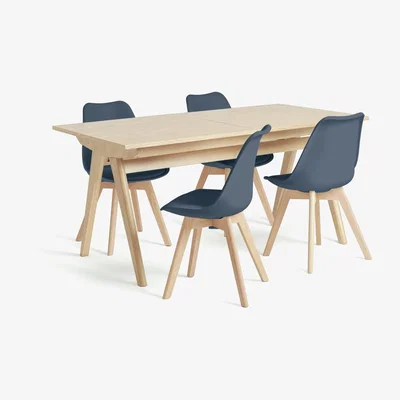 Habitat Habitat Jerry Wood Effect Dining Table & 4 Navy Blue Chairs