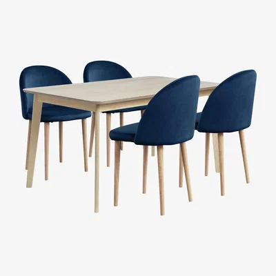 Habitat Habitat Skandi Solid Wood Dining Table & 4 Navy Chairs