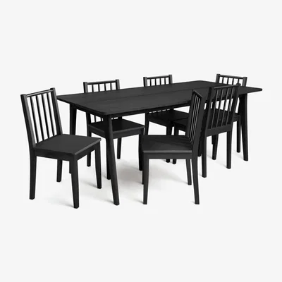 Habitat Habitat Nel Wood Effect Dining Table & 6 Black Chairs