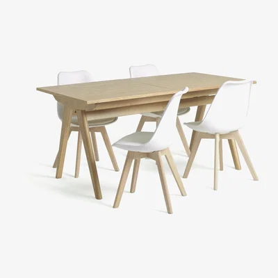 Habitat Habitat Jerry Wood Effect Extending Table & 4 White Chairs