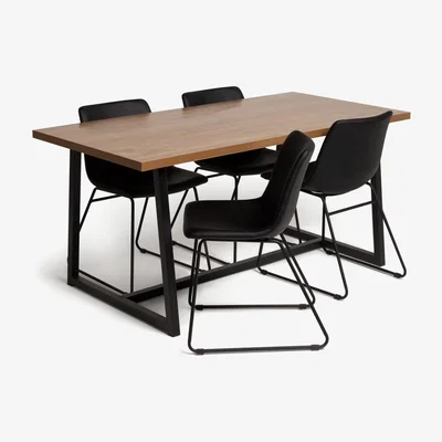 Habitat Habitat Nomad Wood Dining Table and 4 Joey Black Chairs