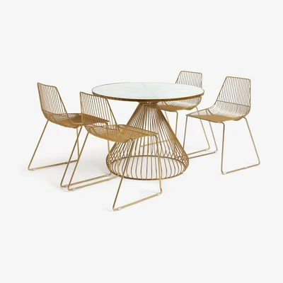 Habitat Habitat Huxley Metal Dining Table and 4 Brass Chairs