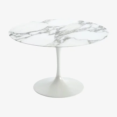 Heal's Knoll Saarinen Dining Table with White Base in Arabescato 120cm