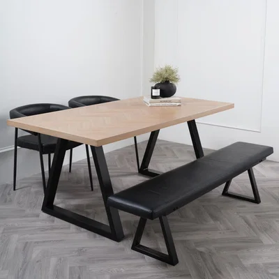 Homebase Hyde Wooden 8 Seater Dining Table - Natural and Black