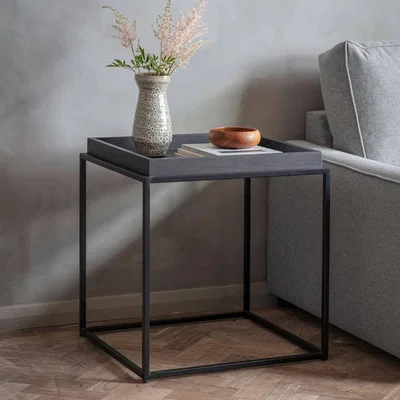 IO Living Matte Oak Tray Side Table Charcoal
