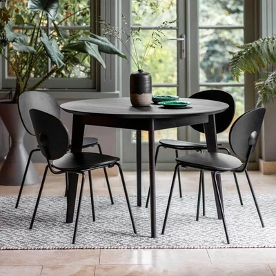 IO Living Matte Oak Round Dining Table Black (1.1m)