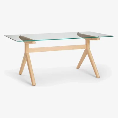 John Lewis John Lewis & Partners Poise 6 Seater Glass Dining Table, Clear/Oak