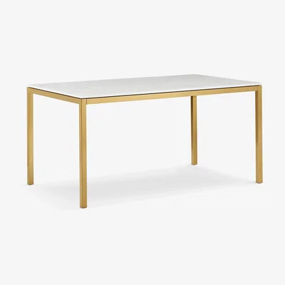 John Lewis west elm Frame Solid Marble 6 Seater Dining Table, White/Brass