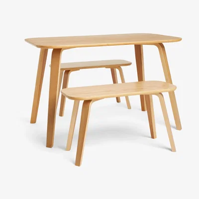 John Lewis ANYDAY John Lewis & Partners Anton 4 Seater Dining Table and 2 Seater Benches, Oak
