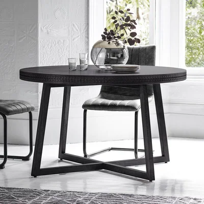 Knees Khaleesi 120cm Mango Wood Round Dining Table - Black