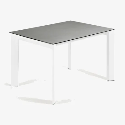 Kave Home Axis extendable ceramic table with Hydra Plomo finish and white steel legs 120 (180) cm