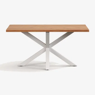 Kave Home Argo table in aged oak veneer and steel legs in a white finish 160 x 90 cm