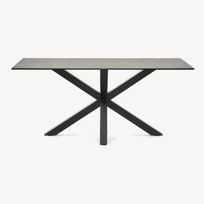 Kave Home Argo table in Iron Moss porcelain and steel legs with black finish, 160 x 90 cm