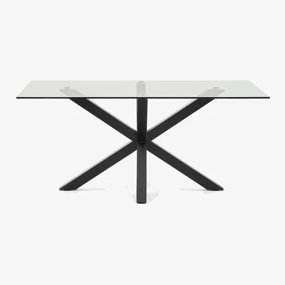 Kave Home Argo glass table with steel legs with black finish 160 (90) x 90 cm
